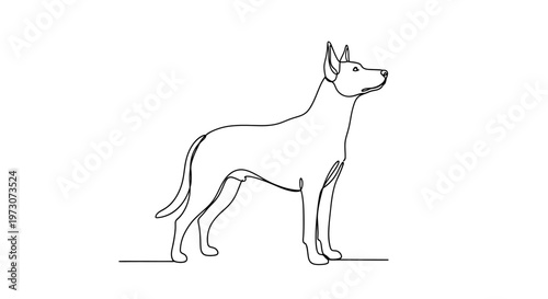 A minimalist line drawing of a proud dog with alert ears standing