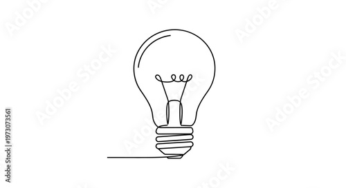 A simple, continuous line drawing of a traditional incandescent light bulb
