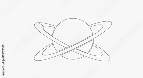 A minimalist depiction of a planet with intersecting rings in a circular orbit