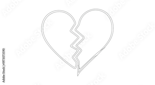 Minimalist outline of a broken heart with jagged fissure