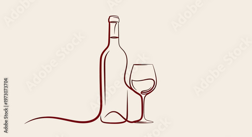 Elegant line art of a wine bottle and glass on a minimalist background