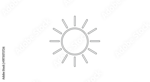 Stylized sun icon with double circle and straight rays on white background