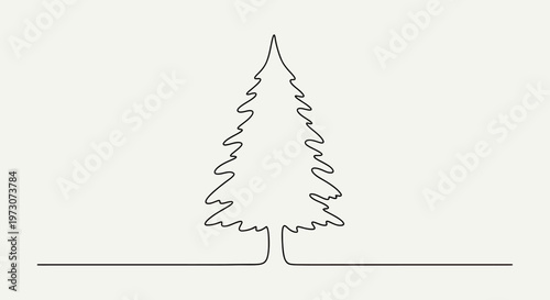 A simple black line drawing of a stylized evergreen tree on a pale background