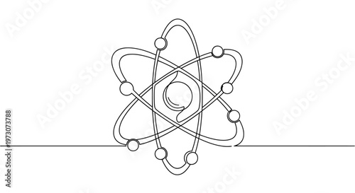 Abstract representation of atom with nucleus and orbiting electrons