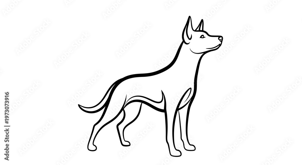 Fototapeta premium A minimalist line drawing of a lean dog standing attentively, looking upwards