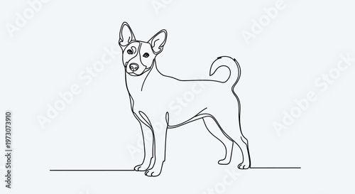 Minimalist dog portrait, single line art, standing alert