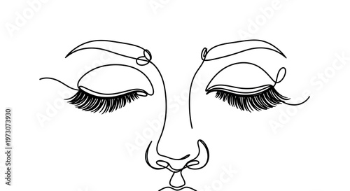 Minimalist single-line drawing of a serene face with closed eyes, detailed lashes