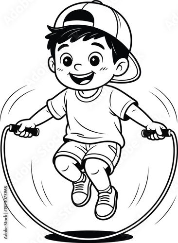 Happy cartoon boy jumping rope