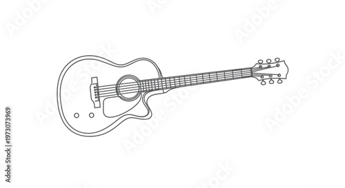 Wireframe acoustic guitar with six strings and tuning pegs