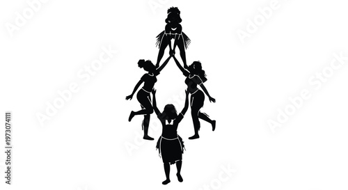 Energetic cheerleaders forming a pyramid silhouette against a bright background