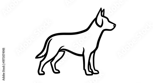 Silhouette of a standing dog with pointed ears and alert posture