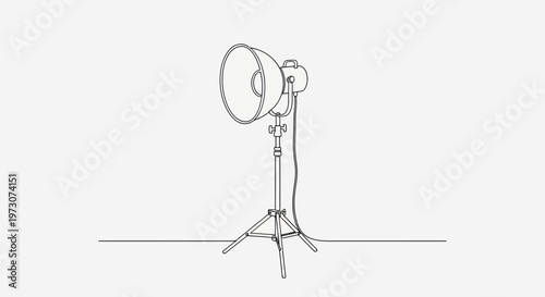 A continuous line drawing of a studio light on a tripod stand