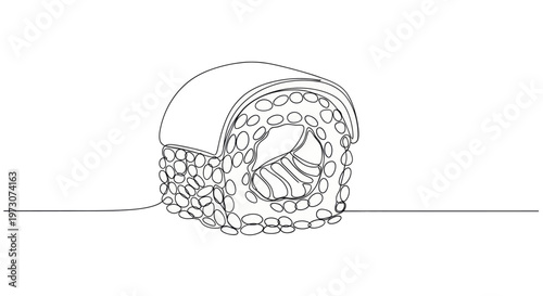 A simple black line drawing of a single sushi roll on a white background