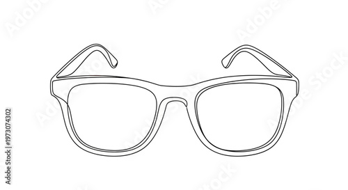 A minimalist line drawing of black-rimmed glasses with clear lenses