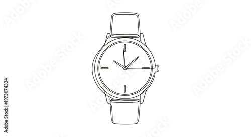 Minimalist line drawing of a classic wrist watch with a thin strap