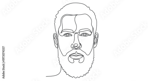A minimalist line drawing of a man's face with a beard and hair