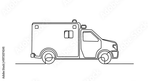 Minimalist line drawing of a medical response vehicle with wheels