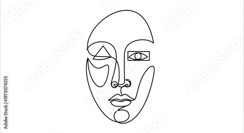 Abstract minimalist single-line face portrait with geometric elements