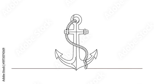 A minimalist line drawing of a nautical anchor with a thick rope
