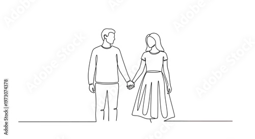 Continuous line drawing of a couple holding hands, facing each other