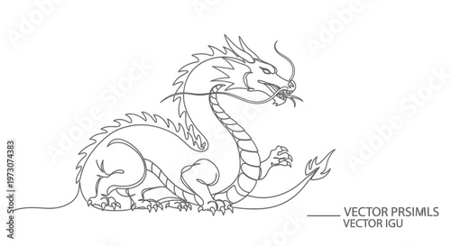 Detailed line art of a mythical serpentine creature with sharp claws and spiky crest
