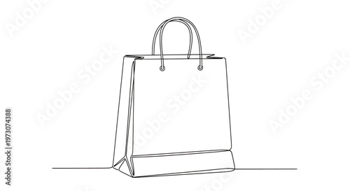 Canvas Print Minimalist single-line drawing of a shopping bag with handles