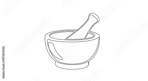 Simple black line drawing of a mortar and pestle on a white background