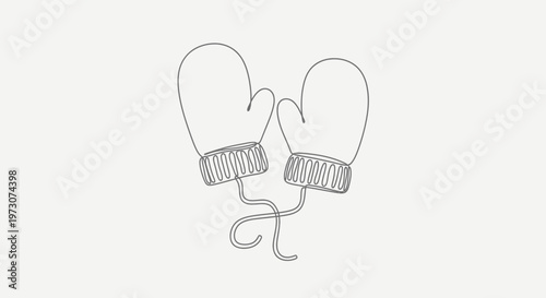 Minimalist outline of two grey mittens connected by their strings