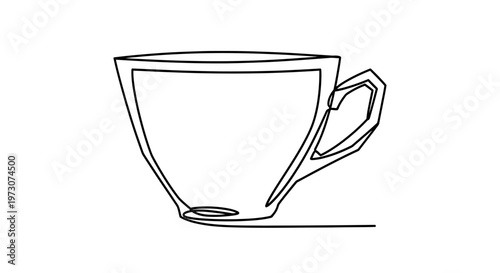 Minimalist line drawing of a cup with a unique angular handle