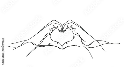 Continuous line drawing of hands forming a heart shape