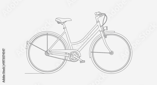 Minimalist line art illustration of a classic bicycle with fenders and a headlight