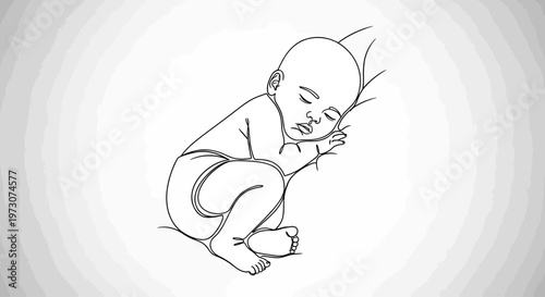 Newborn sleeps peacefully, captured in a single continuous line drawing