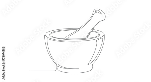 A simple line drawing of a mortar and pestle, ready for use