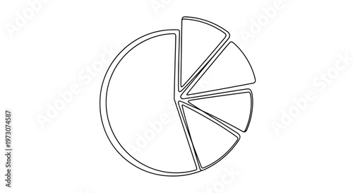 A simple black outline drawing of a pie chart with six unequal slices
