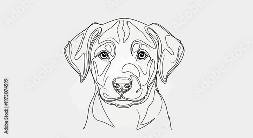 Minimalist line art portrait of a young dog's face