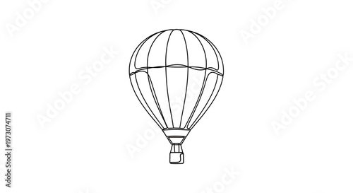 A simple black outline drawing of a hot air balloon floats against a white background
