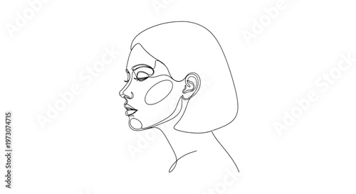 Minimalist line art portrait of a woman in profile, with closed eyes