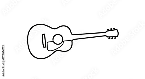 A minimalist, black outline of an acoustic guitar on a white background