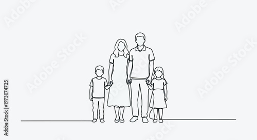 Continuous line drawing of a family of four