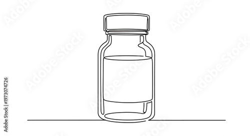 Single line drawing of a clear glass bottle with a blank label