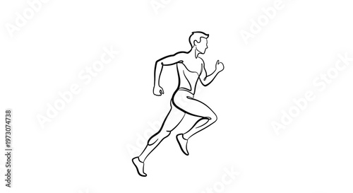 A minimalist black line drawing depicts a person in mid-stride