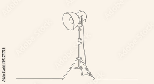 Minimalist line art of a studio spotlight on a tripod stand
