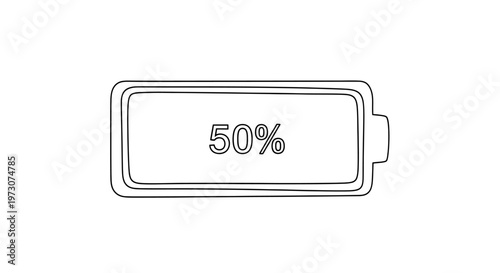 A simple line drawing depicts a battery icon showing 50 percent charge
