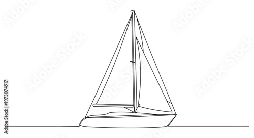 Minimalist line art drawing of a single sailboat on a white background