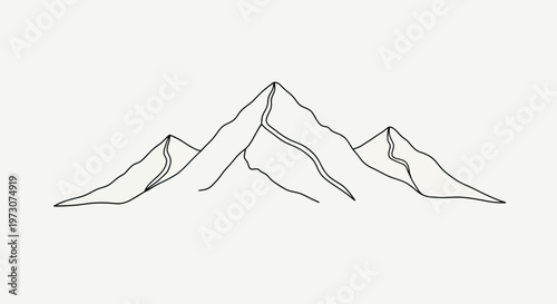 Black line drawing of three pointed mountains with wavy lines inside