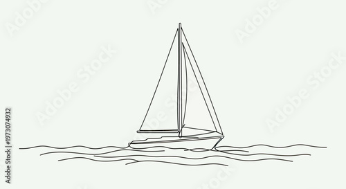 Minimalist line drawing of a sailboat on wavy water