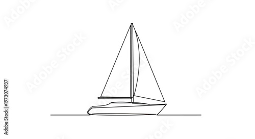 Single line drawing of a sailboat on a plain background