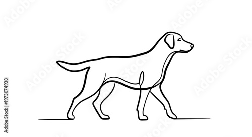 A minimalist, continuous line drawing of a dog walking