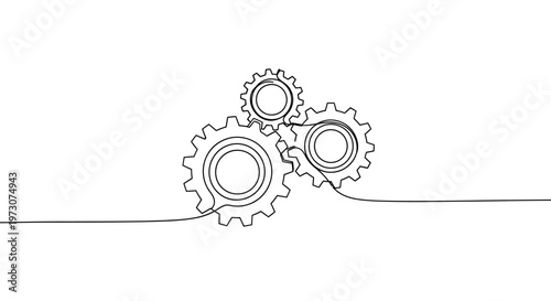 Three interconnected gears form a continuous line drawing