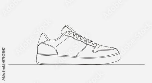 Minimalist line drawing of a low-top sneaker on a gray background